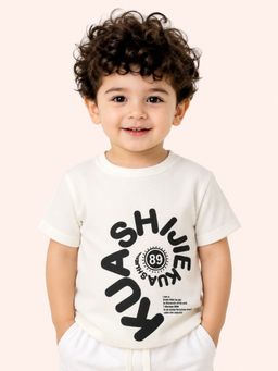 Bloom Up - Boys White “Kua Shine 89” Printed Cotton T-Shirt