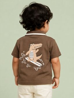 Bloom Up - Brown Textured Polo T-Shirt