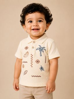 Bloom Up - Off White Polo T-Shirt For Kids