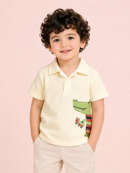 Bloom Up - Boys Cream Crocodile Polo T-Shirt Textured For Toddlers
