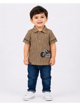 Bloom Up - Boys Brown Bike Polo T-Shirt Textured For Toddlers