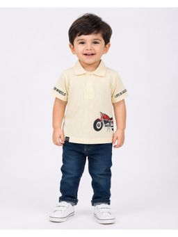 Bloom Up - Boys Cream Bike Polo T-Shirt Textured For Toddlers