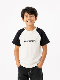 Bloom Up - Boys Black And White Textured Cotton T-Shirt