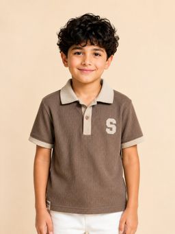 Bloom Up - Boys Brown Ribbed “S” Patch Polo T-Shirt