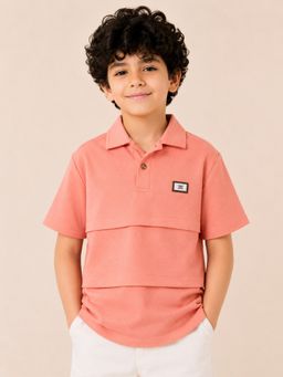 Bloom Up - Boys Pink Layered Panel Textured Polo T-Shirt