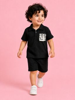 Bloom Up - Boys Black Textured Pocket Detail Polo T-Shirt