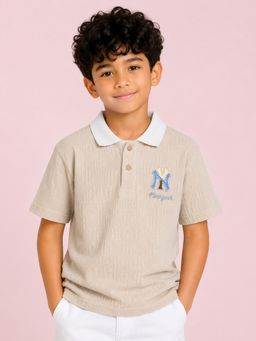 Bloom Up - Beige Textured Polo T-Shirt For Boys