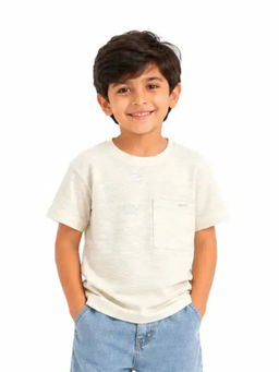 Bloom Up - Boys Off White Textured Cotton T-Shirt