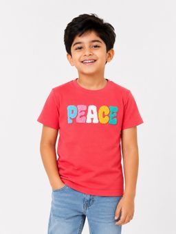 Bloom Up - Boys Coral “Peace” Towel Embroidery T-Shirt