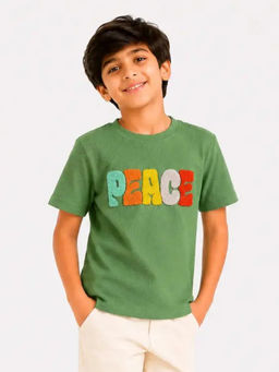 Bloom Up - Boys Green “Peace” Towel Embroidery T-Shirt