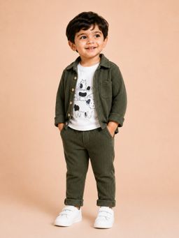 Bloom Up - Olive Textured Waffle Shirt Graphic T-Shirt & Pant