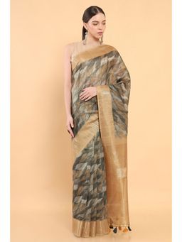 Soch - Women Grey Organza Printed Saree with Stitched Blouse