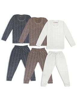 Trampoline - Kids Fleece Knit Striped Thermal Tops and Pants - Multicolor (Pack of 3)