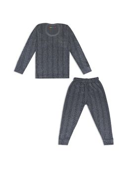 Trampoline - Kids Fleece Knit Striped Thermal Top and Pant - Grey