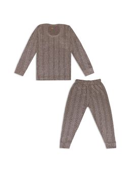 Trampoline - Kids Fleece Knit Striped Thermal Top and Pant - Brown