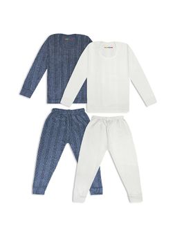 Trampoline - Kids Fleece Knit Striped Thermal Tops and Pants - Blue, White (Pack of 2)