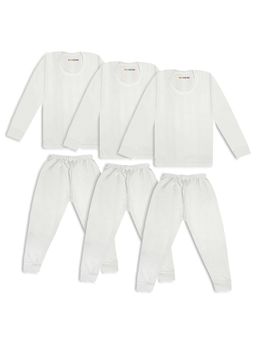 Trampoline - Kids Fleece Knit Striped Thermal Tops and Pants - White (Pack of 3)