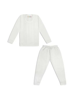 Trampoline - Kids Fleece Knit Striped Thermal Top and Pant - White