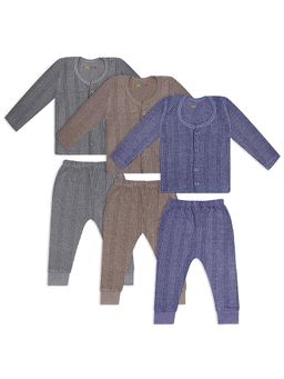 Trampoline - Kids Fleece Front Open Striped Thermal Shirts and Pants - Multicolor (Pack of 3)