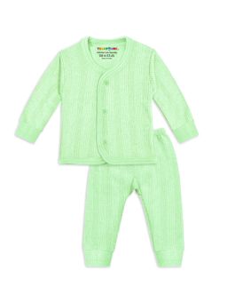 Trampoline - Kids Fleece Front Open Striped Thermal Shirt and Pant - Multicolor