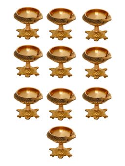 eCraftIndia - Golden Handcrafted Decorative Brass Diyas with Tortoise Base