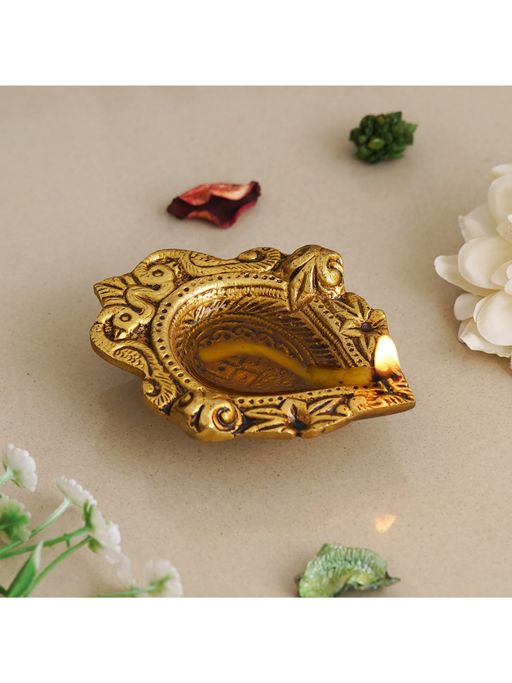 eCraftIndia Golden Handcrafted Traditional Decorative Brass Diya