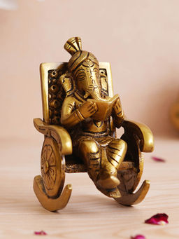 eCraftIndia - Golden Brass Handcrafted Lord Ganesha Statue Decorative Showpiece