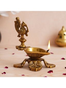 eCraftIndia - Ethnic Peacock Design Brass Diya Deepak Lamp