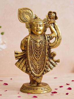 eCraftIndia - Golden Brass Shreenath Ji Statue - Avatar of Shri Krishna - God Idol