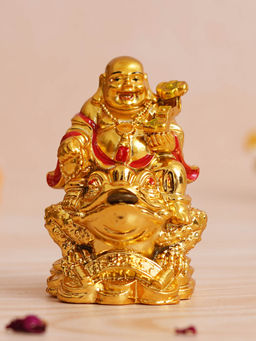 eCraftIndia - Golden Polyresin Feng Shui Laughing Buddha Statue Sitting on Frog