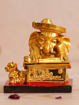 eCraftIndia - Golden Polyresin Munim Lord Ganesha Statue - God Idol for Office, Shop