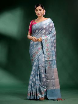 CHARUKRITI - Sky Blue Pure Silk Handwoven Soft Saree with Unstitched Blouse