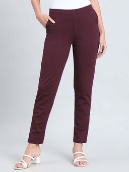 Go Colors - Soft Ponte Kurti Pants Full Length for Women Breathable Mid Rise Dark Wine