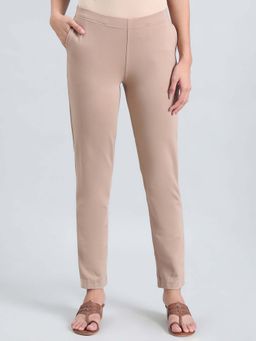 Go Colors - Soft Ponte Smart Fit Kurti Pants Full Length for Women Breathable Mid Rise Beige