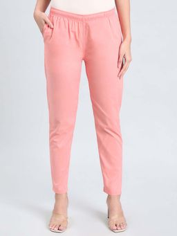 Go Colors - Soft Cotton Pant Full Length for Women Breathable Mid Rise Light Coral