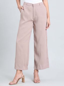 Go Colors - Poly Spandex Crepe Wide Pants Full Length for Women Lightweight Mid Rise Dusty Pink