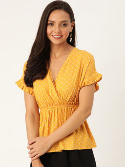 Twenty Dresses by Nykaa Fashion - Look At You Go Yellow Polka Dot Top