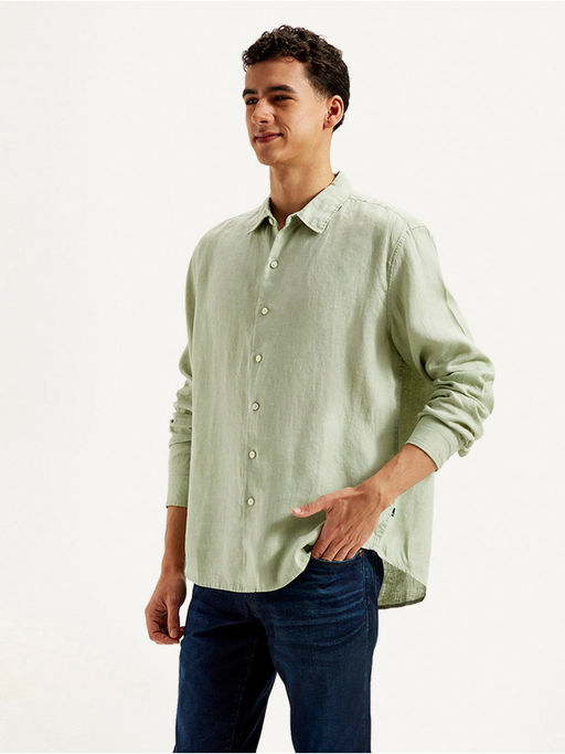 Buy Levi's Mens Green Solid Slim Fit Shirt Online 5
