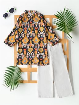 Bella Moda - Cotton Full Sleeves Abstract Printed Kurta & Pyjama - Yellow