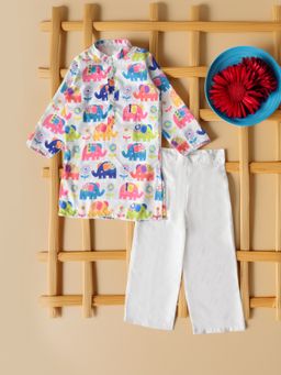 Bella Moda - Cotton Full Sleeves Printed Kurta & Pyjama - White
