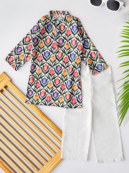 Bella Moda - Cotton Full Sleeves Printed Kurta & Pyjama - White