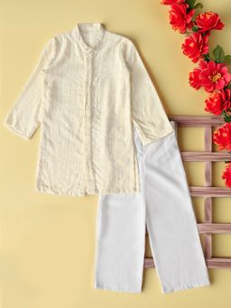 Bella Moda - Schiffili Full Peasant Sleeves Kurta & Pyjama - Cream