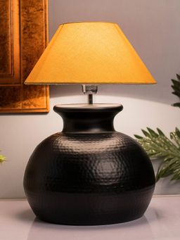 Homesake - Black Hammered Pitcher Table Lamp Beige Cone