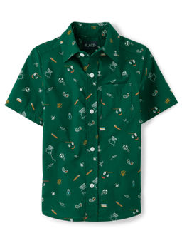 The Children's Place - Boys Green All-Over Print Half Sleeve Shirt