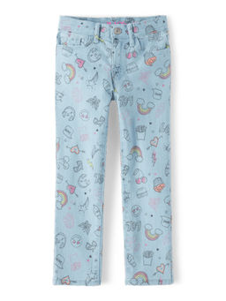 The Children's Place - Girls Blue Printed Straight Fit Jeans