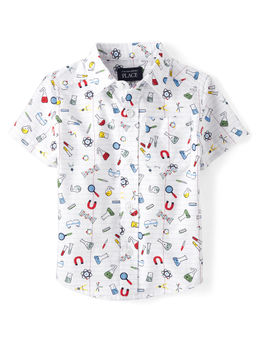 The Children's Place - Boys White All Over Printed Half Sleeve Shirt