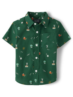 The Children's Place - Boys Green All Over Print Half Sleeve Shirt