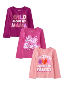 The Children's Place - Girls set of 3 Multi-Colour Printed Full Sleeves T-Shirt