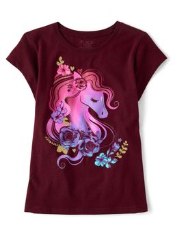The Children's Place - Girls Burgandy Unicorn Printed T-Shirt