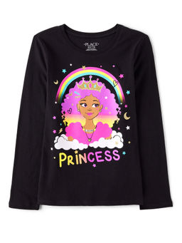 The Children's Place - Girls Black Printed Full Sleeves T-Shirt